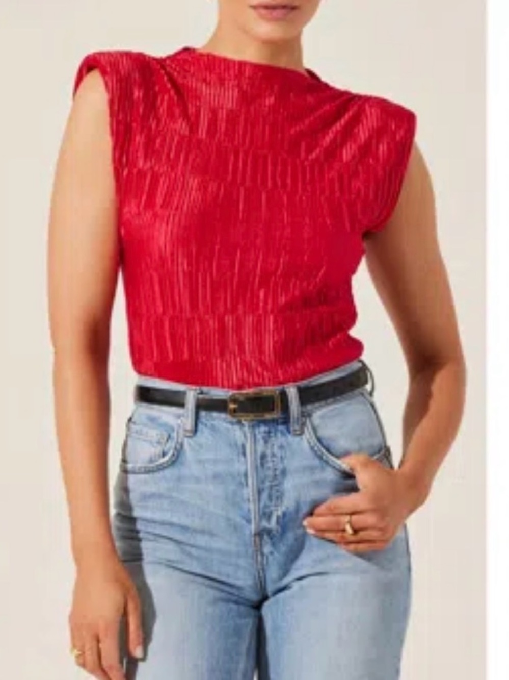 Astr Red Pleated Short Sleeve Top Bold Feminine Party Business Casual